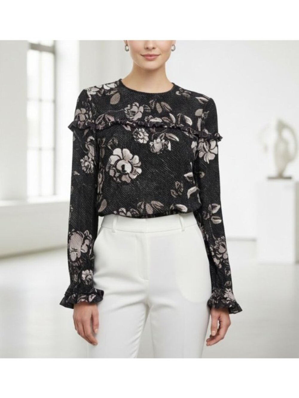 Markus Lupfer Size 2 Designer Victorian Floral Long Sleeve Womens Blouse Top New